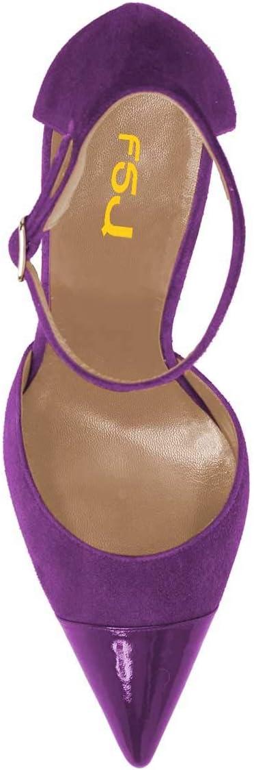 imageFSJ Women Stiletto High Heels DOrsay Pumps Pointed Closed Point Toe Ankle Strap Office Dress Shoes Size 415 M USPurple