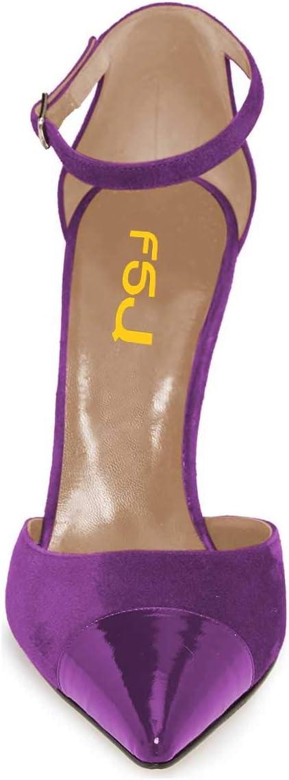 imageFSJ Women Stiletto High Heels DOrsay Pumps Pointed Closed Point Toe Ankle Strap Office Dress Shoes Size 415 M USPurple