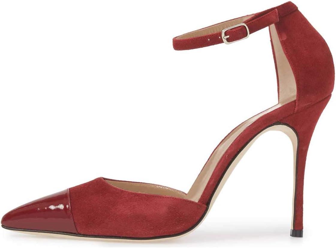 imageFSJ Women Stiletto High Heels DOrsay Pumps Pointed Closed Point Toe Ankle Strap Office Dress Shoes Size 415 M USRed