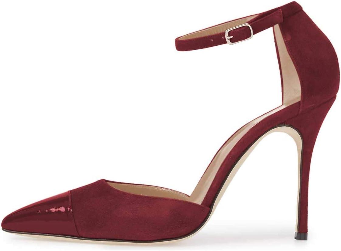 imageFSJ Women Stiletto High Heels DOrsay Pumps Pointed Closed Point Toe Ankle Strap Office Dress Shoes Size 415 M USWine Red