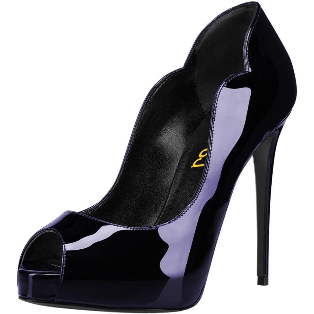 imageFSJ Women Classic Peep Toe Platform Pumps Sexy Stiletto High Heels Slip On Patent Leather Basic Pumps Wedding Party Dress Shoes Size 416 USBlue