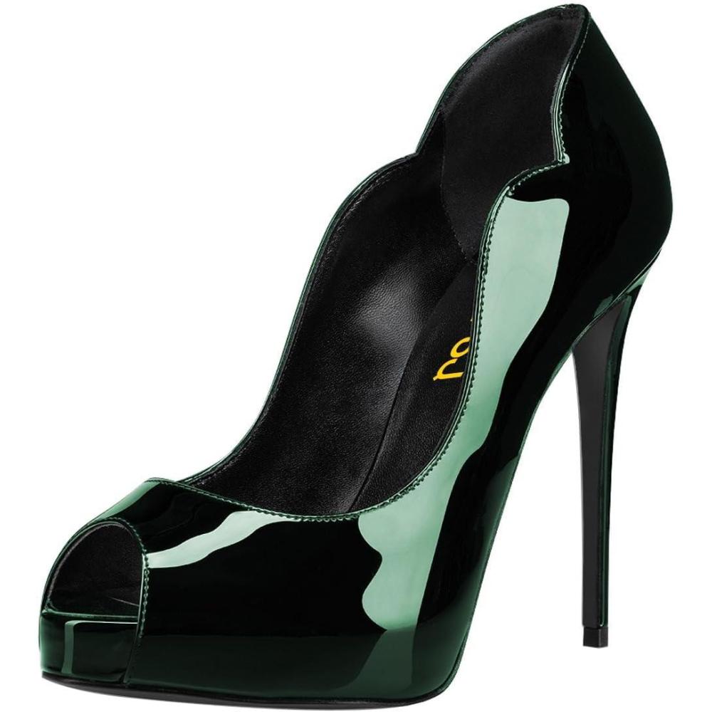 imageFSJ Women Classic Peep Toe Platform Pumps Sexy Stiletto High Heels Slip On Patent Leather Basic Pumps Wedding Party Dress Shoes Size 416 USGreen