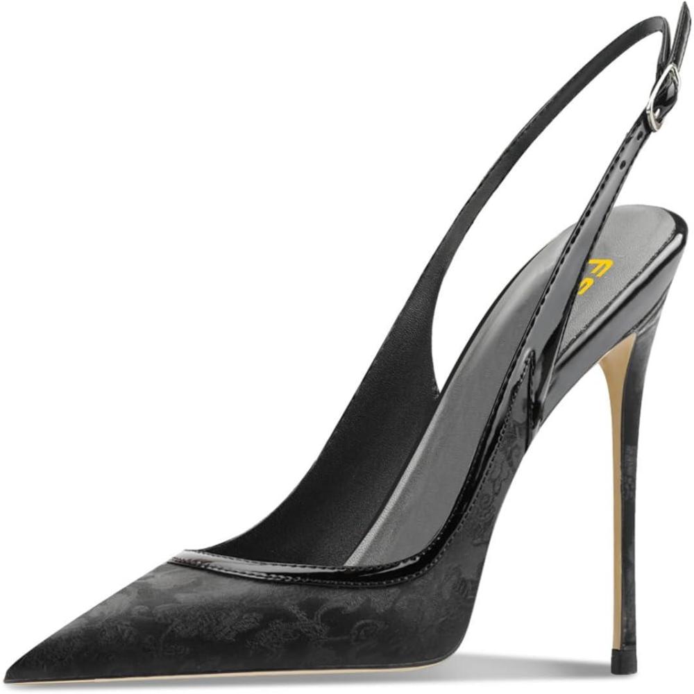 imageFSJ Women Closed Toe Pointy High Heel Pumps Sexy Slingback Heeled Sandals with Buckle Banquet Formal Event Dress Shoes Sizes 416 USBlack Embossing