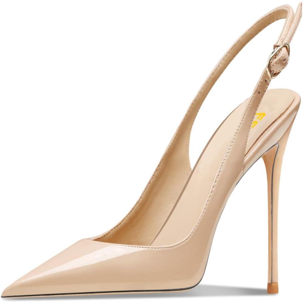 imageFSJ Women Closed Toe Pointy High Heel Pumps Sexy Slingback Heeled Sandals with Buckle Banquet Formal Event Dress Shoes Sizes 416 USNude