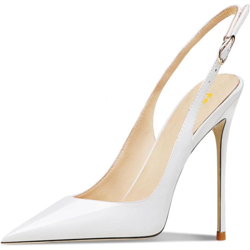 imageFSJ Women Closed Toe Pointy High Heel Pumps Sexy Slingback Heeled Sandals with Buckle Banquet Formal Event Dress Shoes Sizes 416 USWhite