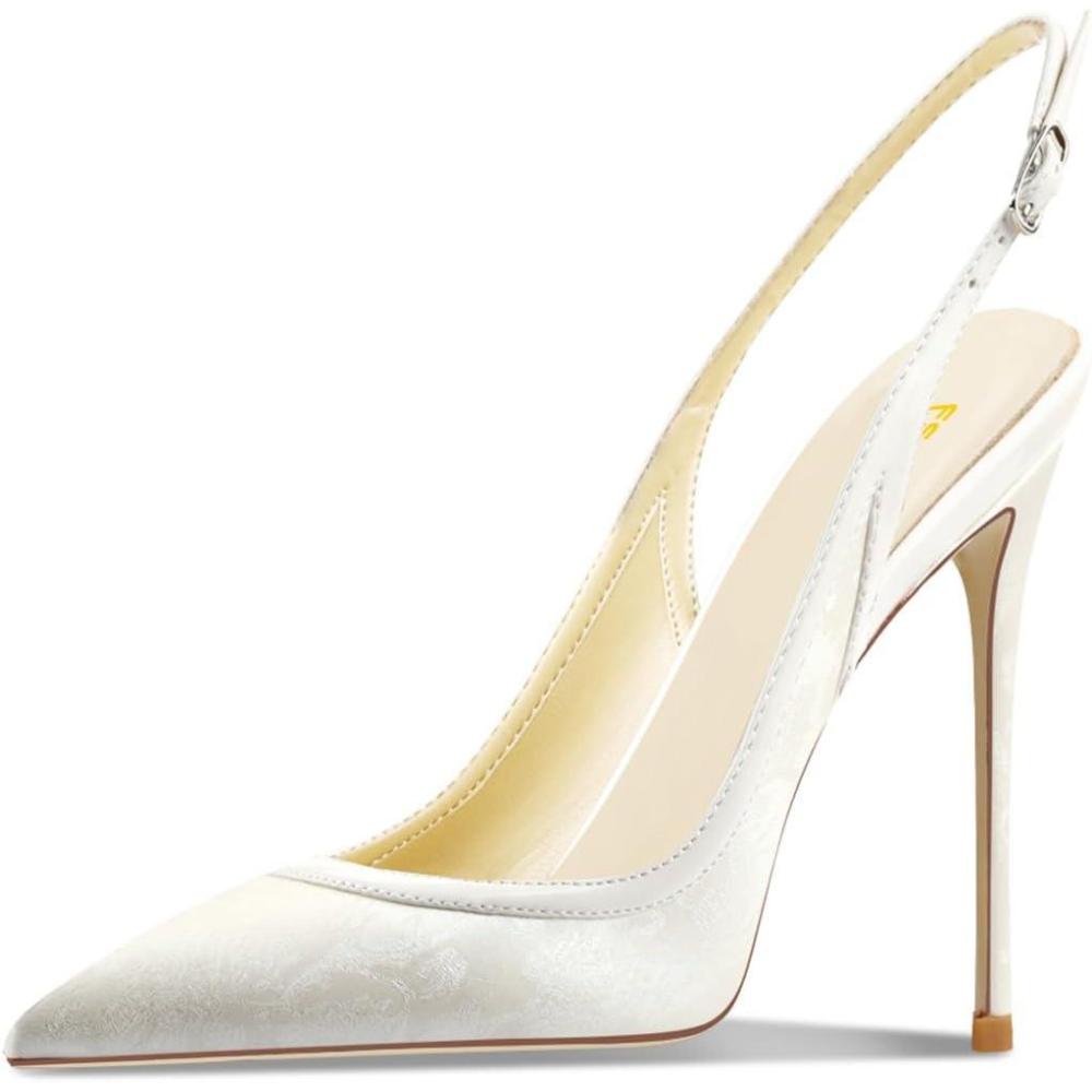 imageFSJ Women Closed Toe Pointy High Heel Pumps Sexy Slingback Heeled Sandals with Buckle Banquet Formal Event Dress Shoes Sizes 416 USWhite Embossing