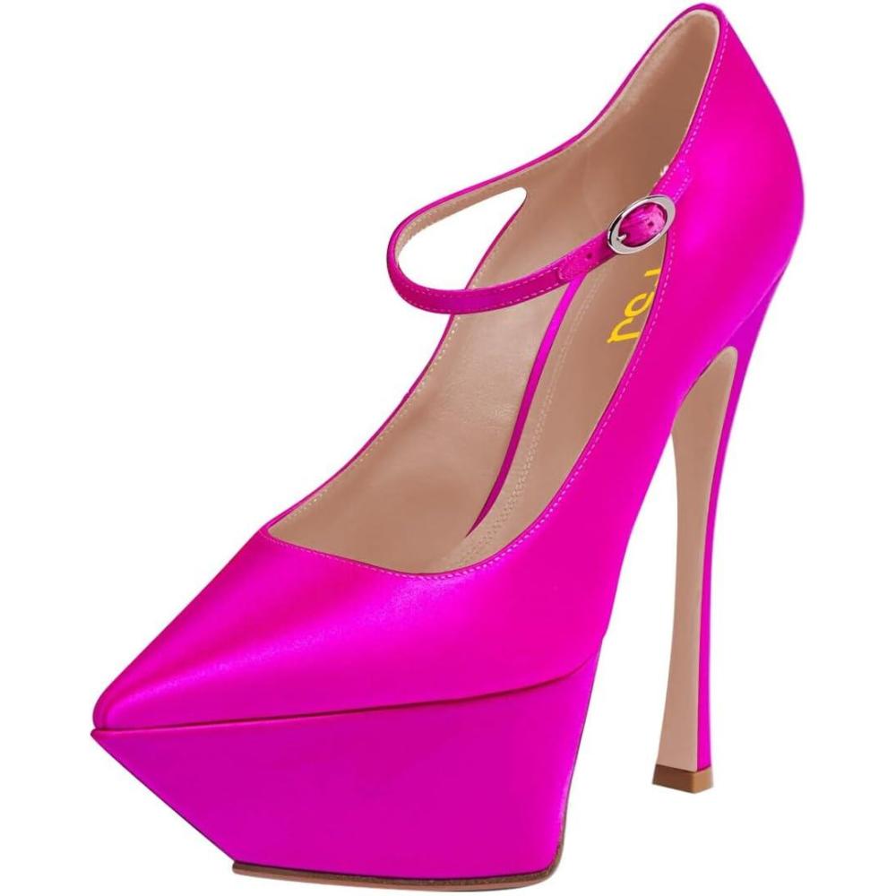 imageFSJ Women Elegant Platform Stiletto Heel Ankle Strap Pumps Pointed Toe Stunning High Heel Sexy Party Wedding Dress Shoes Size 416 USDeep Pink