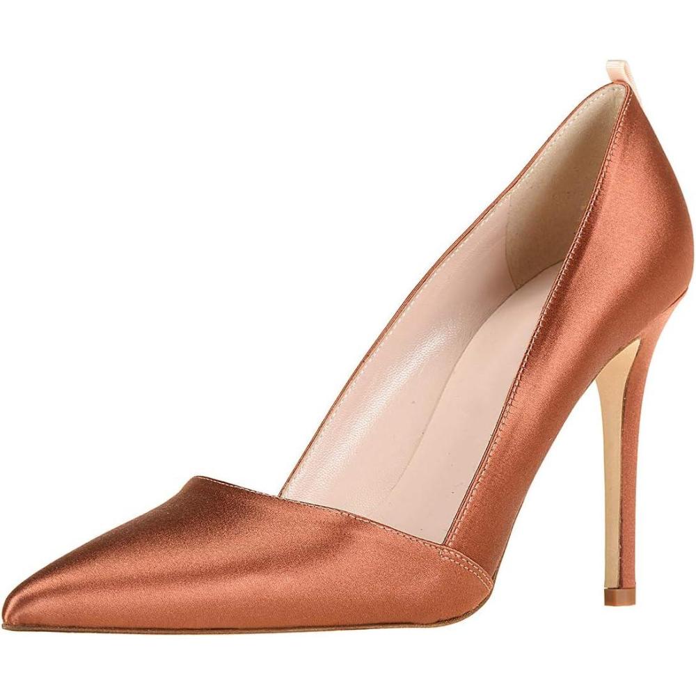 imageFSJ Women Fashion Closed Pointed Toe Pumps Stiletto High Heels Slip On Two ToneSolid Color Contrast Party Dress Office Shoes Size 415 USBrown