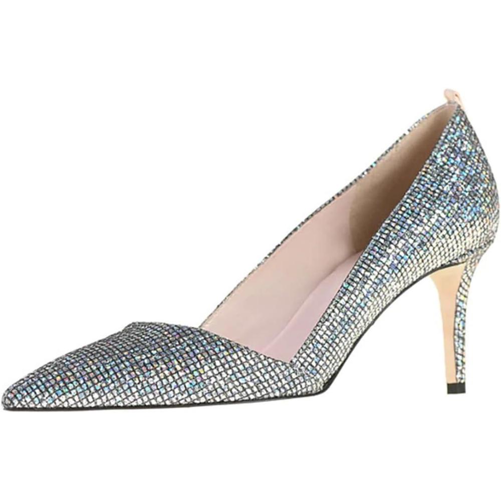 imageFSJ Women Fashion Closed Pointed Toe Pumps Stiletto High Heels Slip On Two ToneSolid Color Contrast Party Dress Office Shoes Size 415 USGlitter