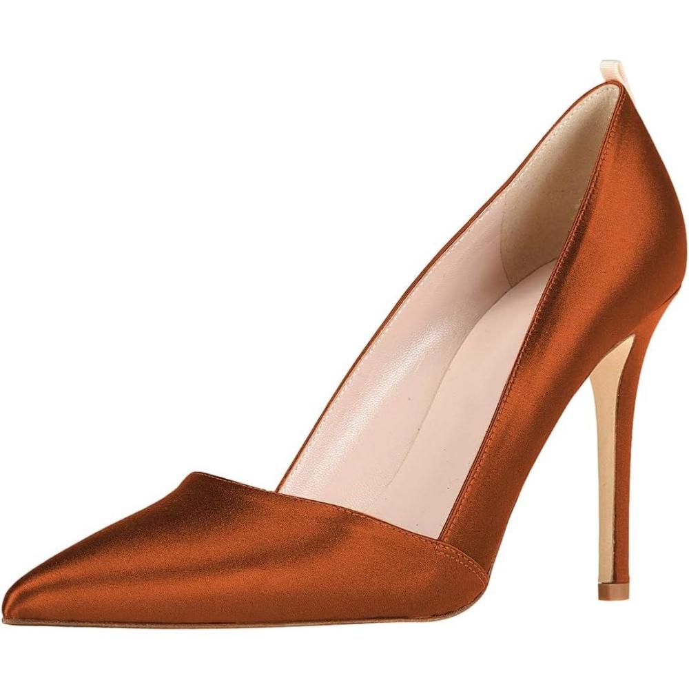 imageFSJ Women Fashion Closed Pointed Toe Pumps Stiletto High Heels Slip On Two ToneSolid Color Contrast Party Dress Office Shoes Size 415 USOrange Brown