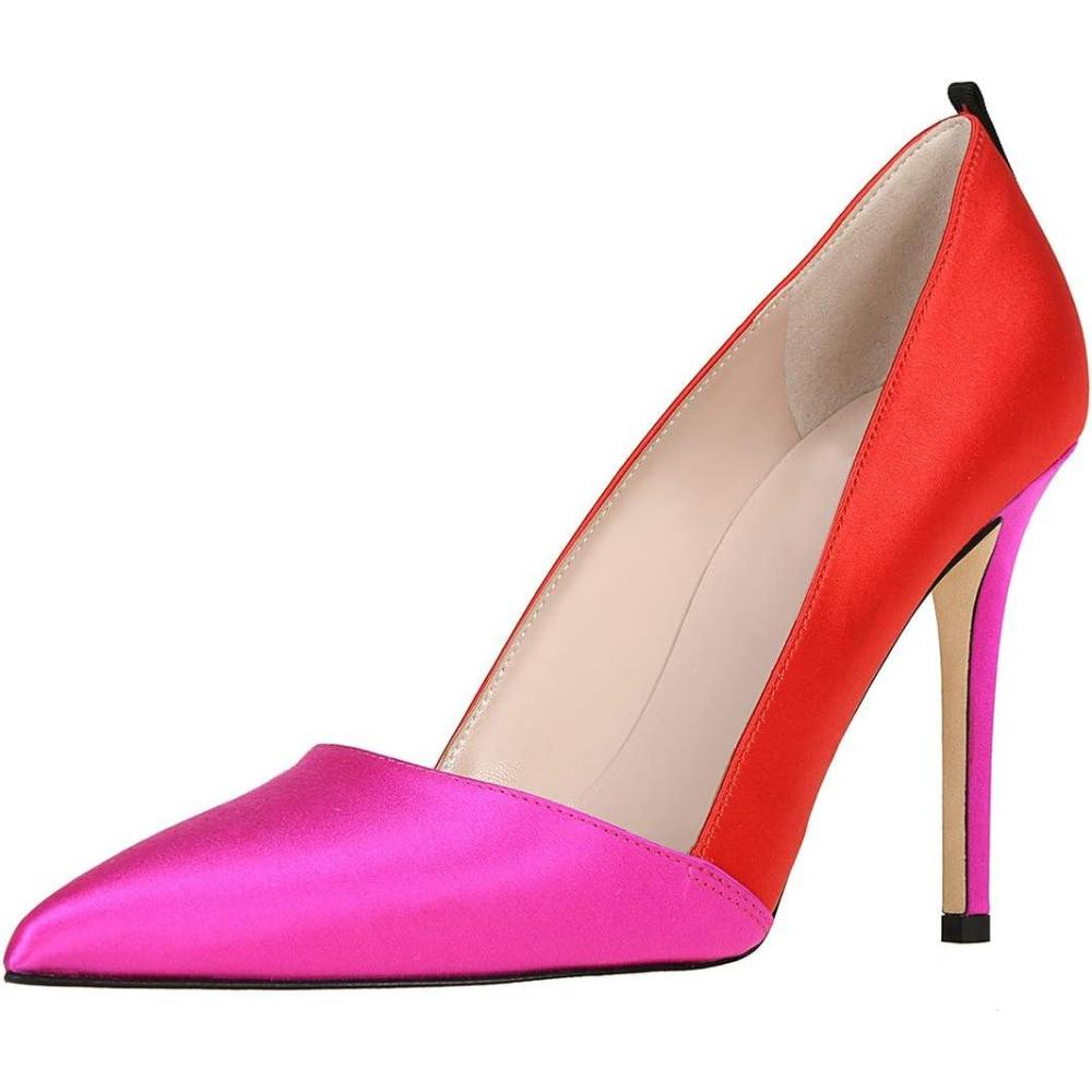 imageFSJ Women Fashion Closed Pointed Toe Pumps Stiletto High Heels Slip On Two ToneSolid Color Contrast Party Dress Office Shoes Size 415 USPinkred