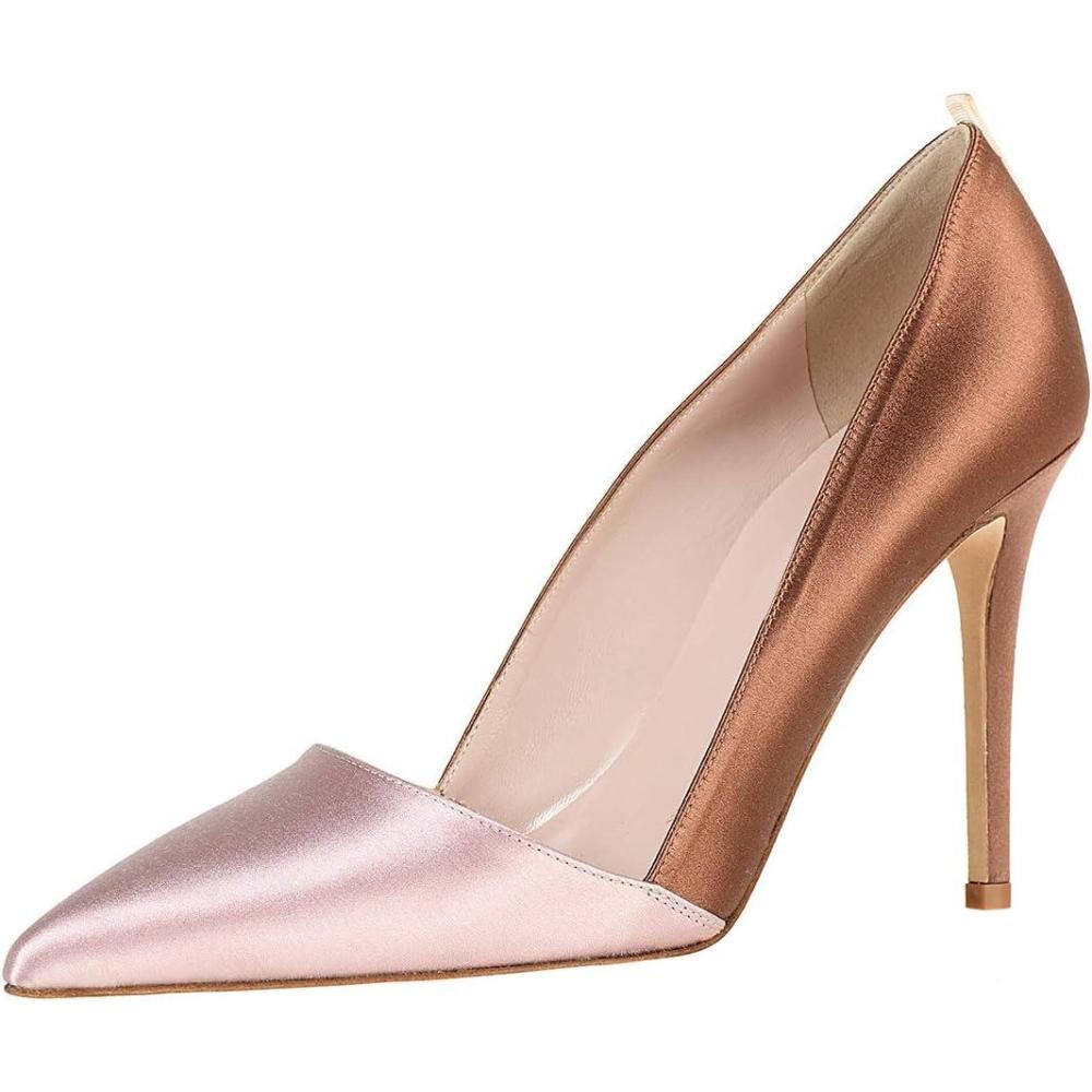 imageFSJ Women Fashion Closed Pointed Toe Pumps Stiletto High Heels Slip On Two ToneSolid Color Contrast Party Dress Office Shoes Size 415 USRosebrowncoffee