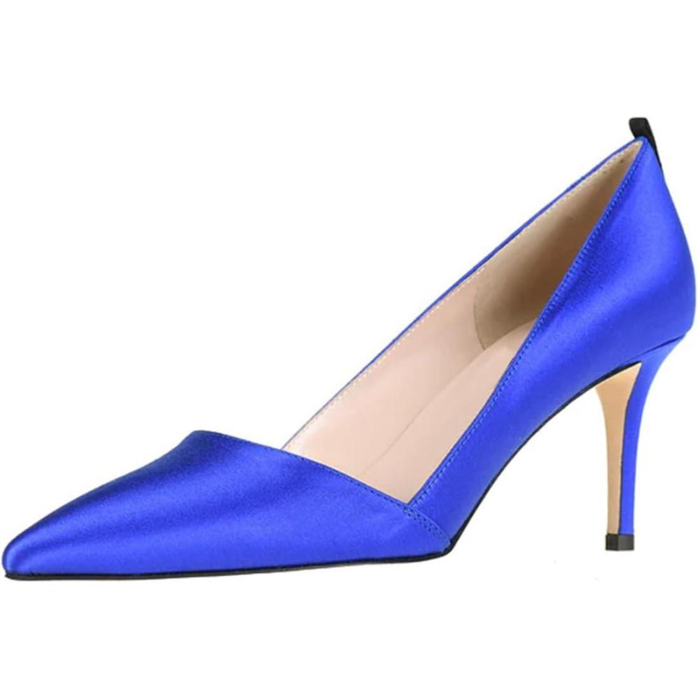 imageFSJ Women Fashion Closed Pointed Toe Pumps Stiletto High Heels Slip On Two ToneSolid Color Contrast Party Dress Office Shoes Size 415 USRoyalblue