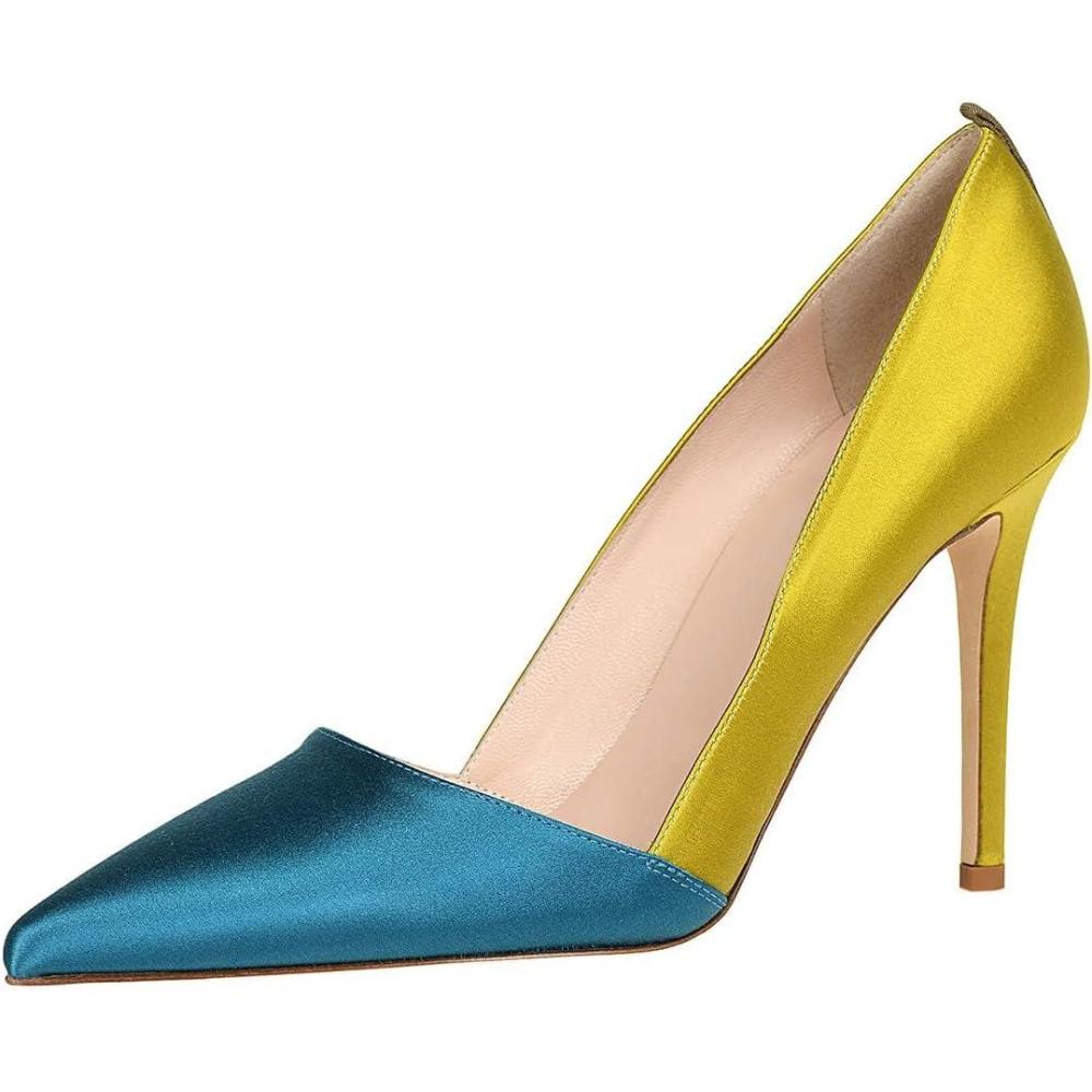 imageFSJ Women Fashion Closed Pointed Toe Pumps Stiletto High Heels Slip On Two ToneSolid Color Contrast Party Dress Office Shoes Size 415 USSteelbluegoldenrod