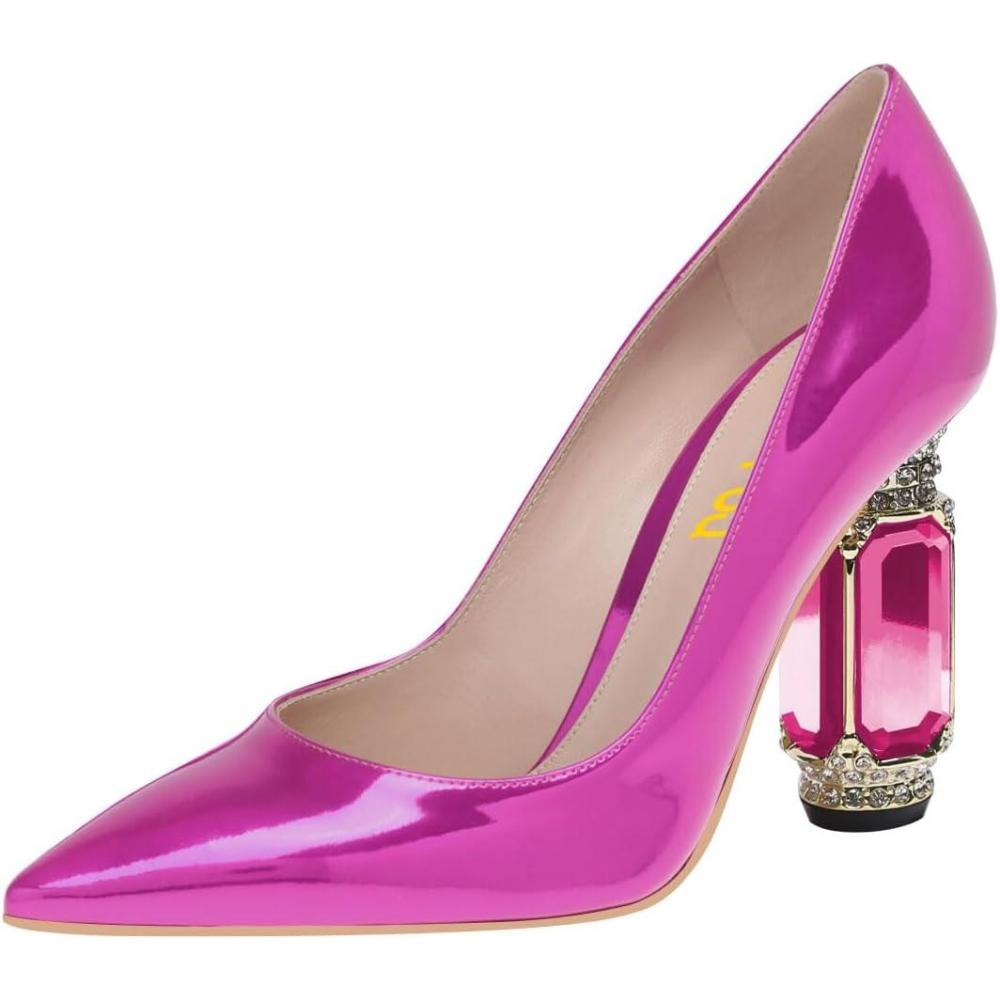 imageFSJ Women Gorgeous Pointed Toe Crystal Block Chunky High Heel Pumps Slip On Ladies Wedding Evening Shoes Size 416 USPurple