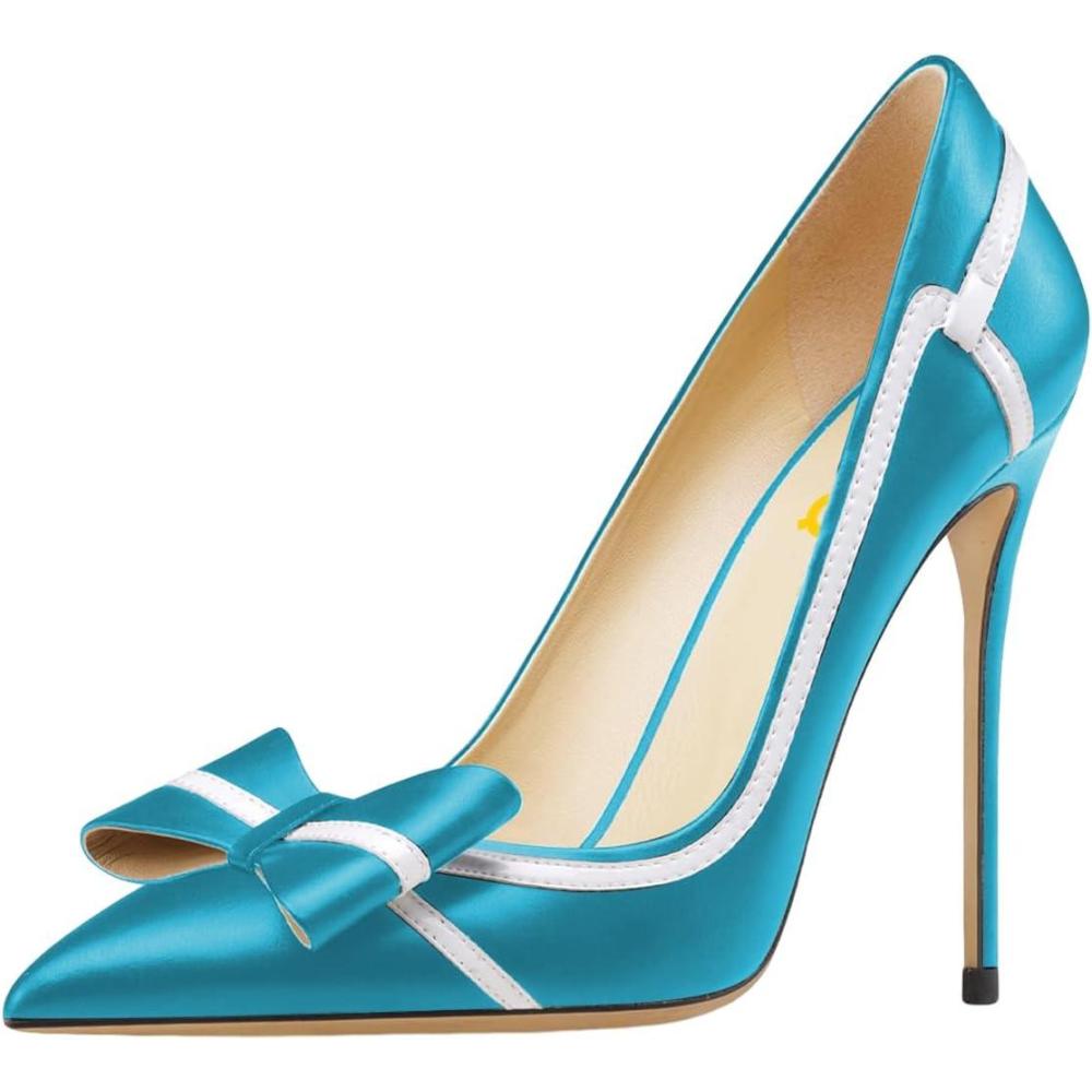 imageFSJ Women High Heel Pumps Stripes Bowtie Pointed Toe Elegant Stiletto Slip On Evening Party Dress Shoes Size 415 USSkyblue
