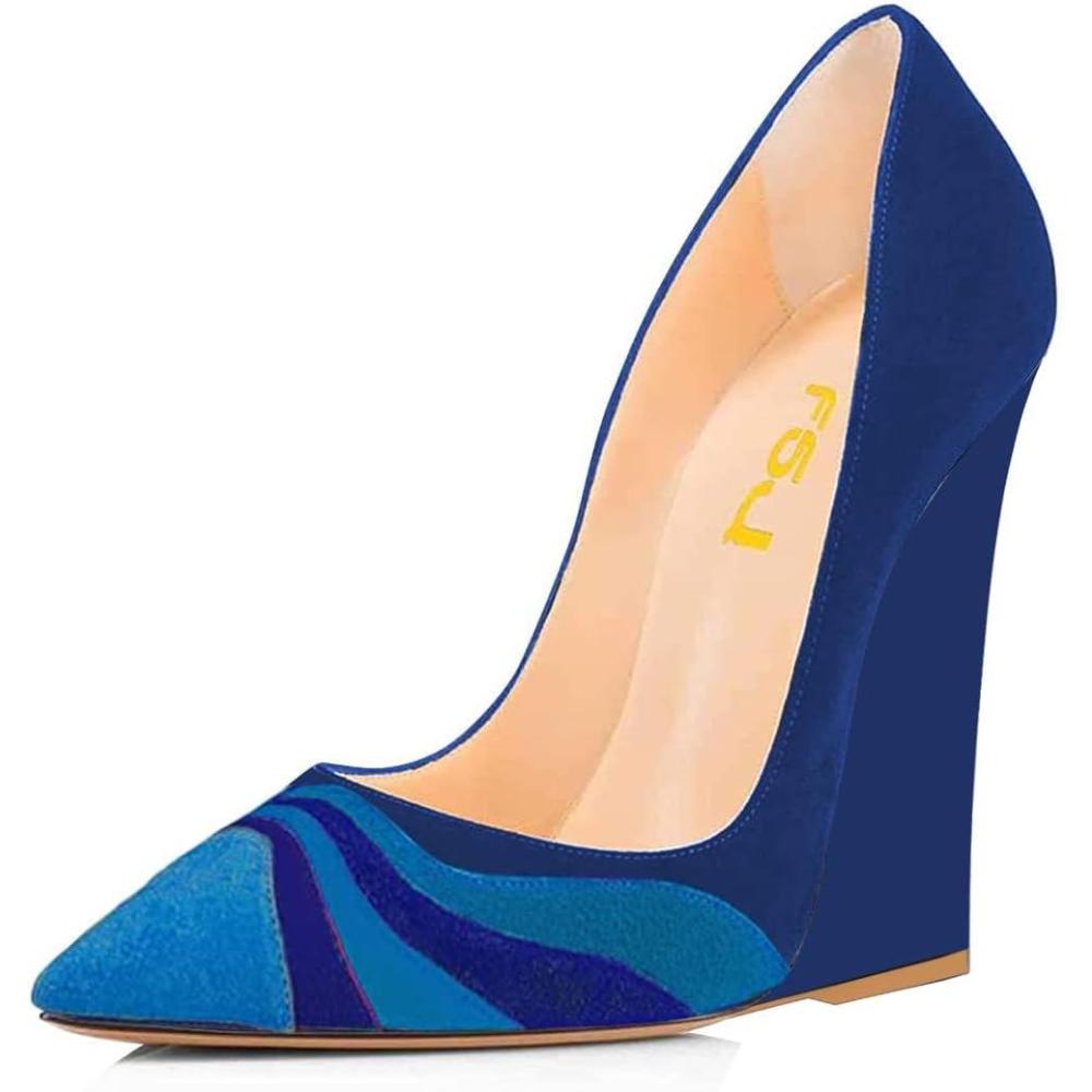 imageFSJ Women Pointed Toe Wedges High Heel Pumps Sexy Slip On Formal Closed Toe Wedding Party Evening Dress Shoes Size 416 USBlue Rainbow