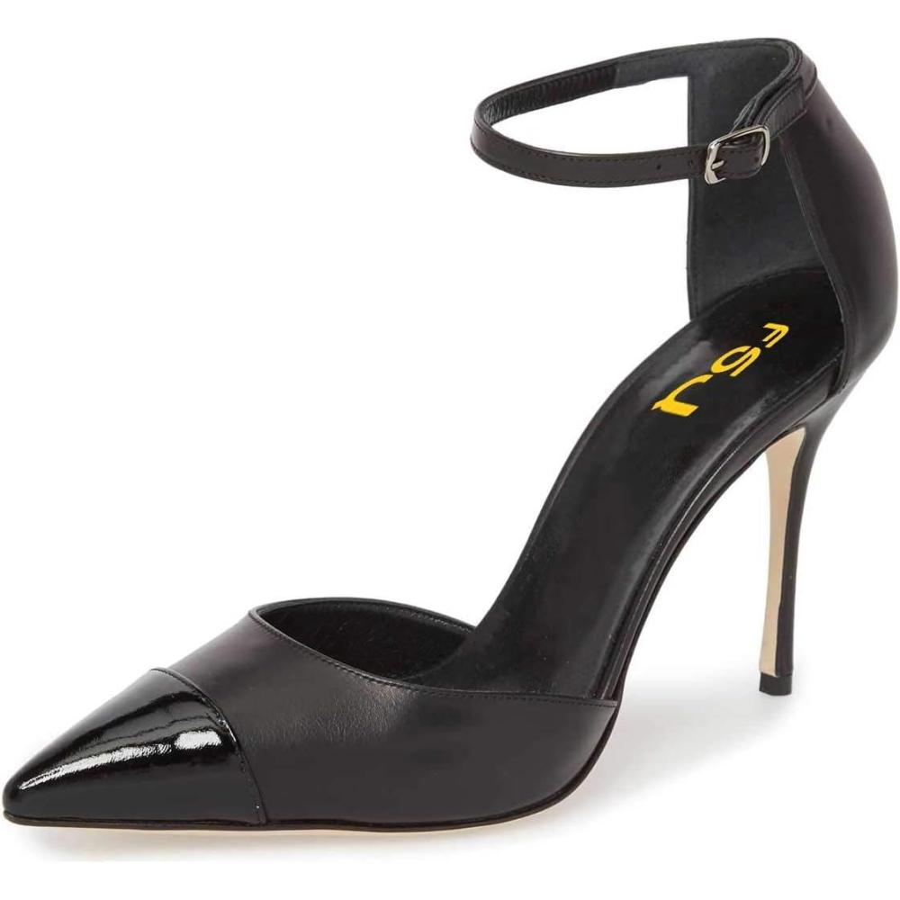 imageFSJ Women Stiletto High Heels DOrsay Pumps Pointed Closed Point Toe Ankle Strap Office Dress Shoes Size 415 M USBlack