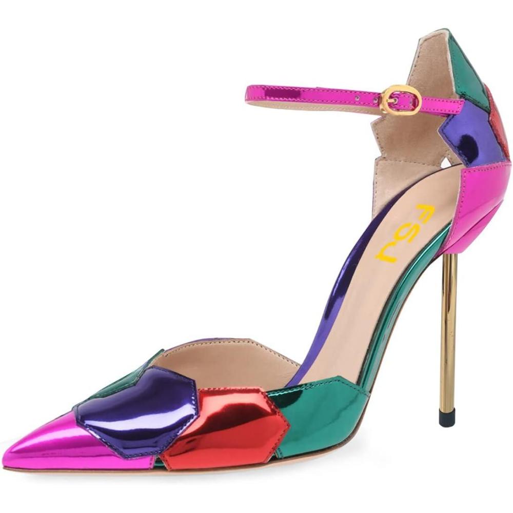 imageFSJ Women Stiletto High Heels DOrsay Pumps Pointed Closed Point Toe Ankle Strap Office Dress Shoes Size 415 M USMulticolor Pink