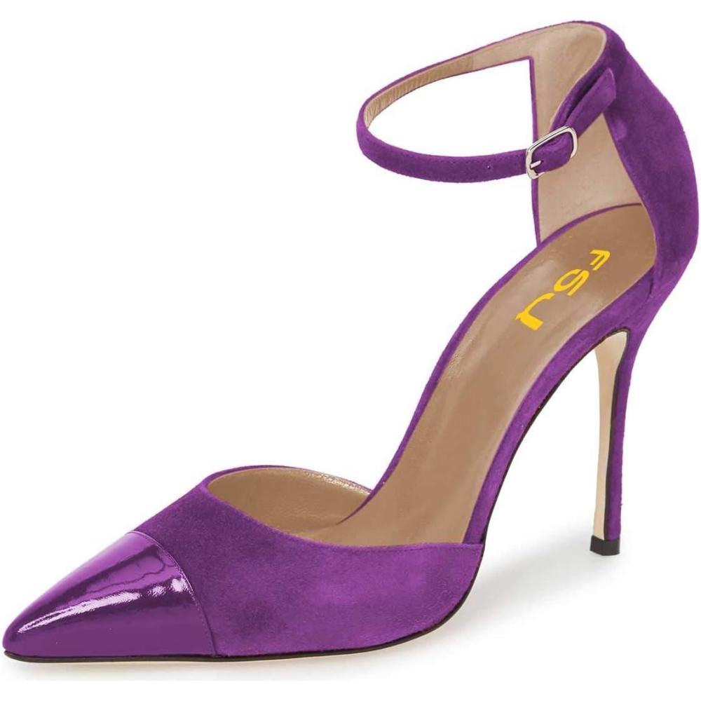 imageFSJ Women Stiletto High Heels DOrsay Pumps Pointed Closed Point Toe Ankle Strap Office Dress Shoes Size 415 M USPurple
