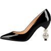 imageFSJ Women Classic Pearls Heel Pumps Pointed Toe Slip On High Heel 9cm Glossy Leather Ladies Office Party Pump Shoes Size 416 USBlack