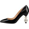 imageFSJ Women Classic Pearls Heel Pumps Pointed Toe Slip On High Heel 9cm Glossy Leather Ladies Office Party Pump Shoes Size 416 USBlack Matte Leather