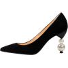 imageFSJ Women Classic Pearls Heel Pumps Pointed Toe Slip On High Heel 9cm Glossy Leather Ladies Office Party Pump Shoes Size 416 USBlack Suede