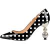 imageFSJ Women Classic Pearls Heel Pumps Pointed Toe Slip On High Heel 9cm Glossy Leather Ladies Office Party Pump Shoes Size 416 USBlack and White Dots