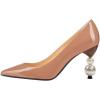 imageFSJ Women Classic Pearls Heel Pumps Pointed Toe Slip On High Heel 9cm Glossy Leather Ladies Office Party Pump Shoes Size 416 USNude