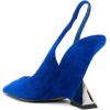 imageFSJ Women Closed Pointed Toe High Wedge Heel Slingback Pumps Stretch Strap SlipOn Fashion Office Wedding Party Dress Shoes Size 416 USBlue Suede