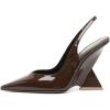 imageFSJ Women Closed Pointed Toe High Wedge Heel Slingback Pumps Stretch Strap SlipOn Fashion Office Wedding Party Dress Shoes Size 416 USBrown
