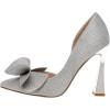 imageFSJ Women Cute Bow Closed Toe Chunky High Heels Slip On Glitter DOrsay Pumps Bridal Wedding Banquet Outfit Shoes Size 415 USGrey