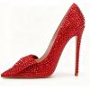 imageFSJ Women Fashion Pointed Toe Glitter Rhinestone High Heel Wedding Pump Sexy Slip On Stiletto Party Sparkly Prom Dress Shoe with Cute Bowknot Size 415 USRed