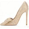imageFSJ Women Fashion Pointed Toe Glitter Rhinestone High Heel Wedding Pump Sexy Slip On Stiletto Party Sparkly Prom Dress Shoe with Cute Bowknot Size 415 USChampagne