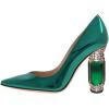 imageFSJ Women Gorgeous Pointed Toe Crystal Block Chunky High Heel Pumps Slip On Ladies Wedding Evening Shoes Size 416 USGreen