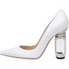 imageFSJ Women Gorgeous Pointed Toe Crystal Block Chunky High Heel Pumps Slip On Ladies Wedding Evening Shoes Size 416 USWhite
