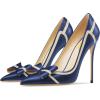 imageFSJ Women High Heel Pumps Stripes Bowtie Pointed Toe Elegant Stiletto Slip On Evening Party Dress Shoes Size 415 USBlue