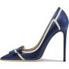imageFSJ Women High Heel Pumps Stripes Bowtie Pointed Toe Elegant Stiletto Slip On Evening Party Dress Shoes Size 415 USBlue