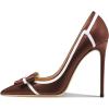 imageFSJ Women High Heel Pumps Stripes Bowtie Pointed Toe Elegant Stiletto Slip On Evening Party Dress Shoes Size 415 USBrown
