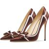 imageFSJ Women High Heel Pumps Stripes Bowtie Pointed Toe Elegant Stiletto Slip On Evening Party Dress Shoes Size 415 USBrown