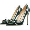 imageFSJ Women High Heel Pumps Stripes Bowtie Pointed Toe Elegant Stiletto Slip On Evening Party Dress Shoes Size 415 USDark Green
