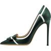 imageFSJ Women High Heel Pumps Stripes Bowtie Pointed Toe Elegant Stiletto Slip On Evening Party Dress Shoes Size 415 USDark Green