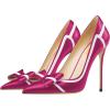 imageFSJ Women High Heel Pumps Stripes Bowtie Pointed Toe Elegant Stiletto Slip On Evening Party Dress Shoes Size 415 USFuchsia