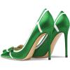 imageFSJ Women High Heel Pumps Stripes Bowtie Pointed Toe Elegant Stiletto Slip On Evening Party Dress Shoes Size 415 USGreen