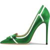 imageFSJ Women High Heel Pumps Stripes Bowtie Pointed Toe Elegant Stiletto Slip On Evening Party Dress Shoes Size 415 USGreen