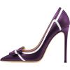 imageFSJ Women High Heel Pumps Stripes Bowtie Pointed Toe Elegant Stiletto Slip On Evening Party Dress Shoes Size 415 USPurple