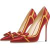 imageFSJ Women High Heel Pumps Stripes Bowtie Pointed Toe Elegant Stiletto Slip On Evening Party Dress Shoes Size 415 USRed