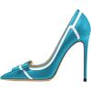 imageFSJ Women High Heel Pumps Stripes Bowtie Pointed Toe Elegant Stiletto Slip On Evening Party Dress Shoes Size 415 USSkyblue