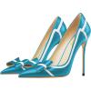 imageFSJ Women High Heel Pumps Stripes Bowtie Pointed Toe Elegant Stiletto Slip On Evening Party Dress Shoes Size 415 USSkyblue