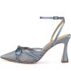 imageFSJ Women Lace High Heel Bowknot Closed Pointed Toe Pumps Ankle Strap DOrsay Heeled Sandals Wedding Bridal Satin Shoes Size 416 USBlue